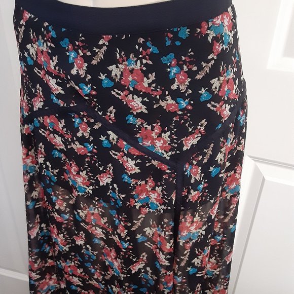Forever 21 black floral maxi skirt  Ribbon Yoke Details - Picture 5 of 13